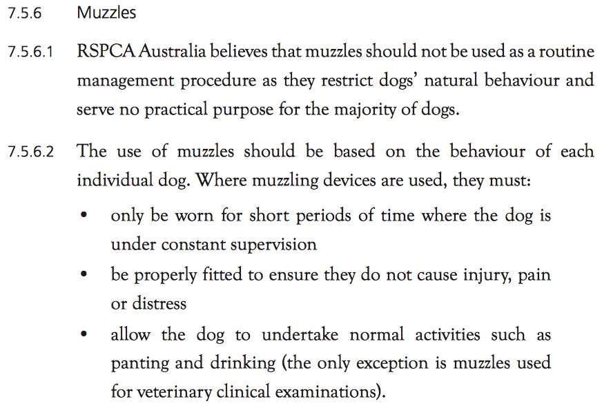 RSPCA Australia's formal policy on muzzles