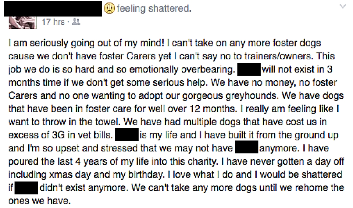 The toll of rescuing a never-ending flow of discarded race dogs is significant, both emotionally and financially.